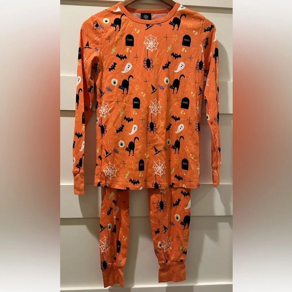 Hyde & Eek! NIP two-piece Halloween sleep pajama set orange Halloween print sz L - Picture 7 of 8